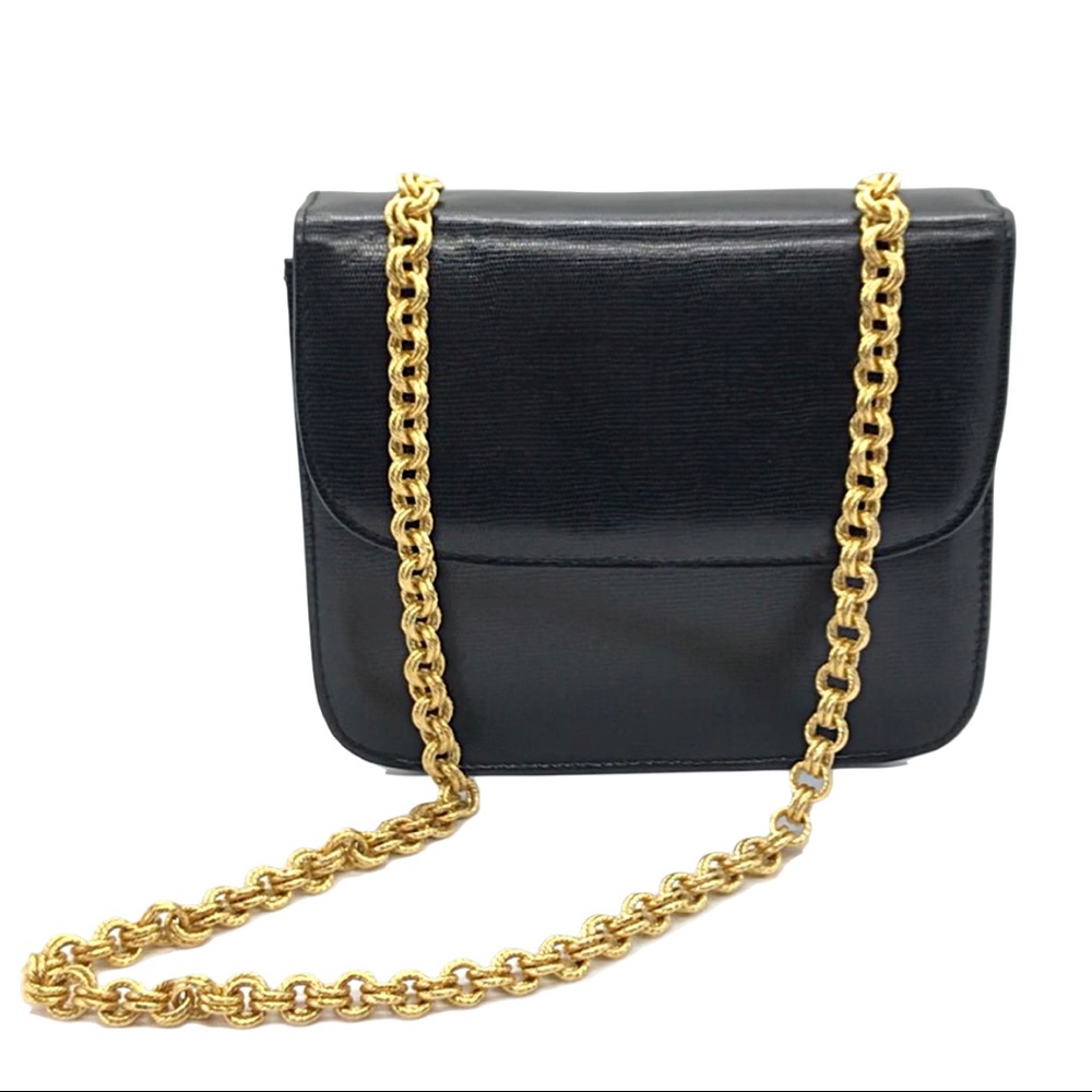 Susan Gail Vintage Black‎ Handbag | Goldtone Link Chain | Vegan Leather